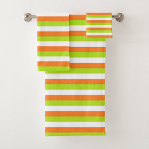 Orange, Limone grüne und weiße Streifen Badhandtuch Set