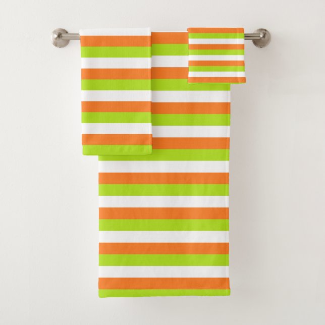 Orange, Limone grüne und weiße Streifen Badhandtuch Set (Insitu)