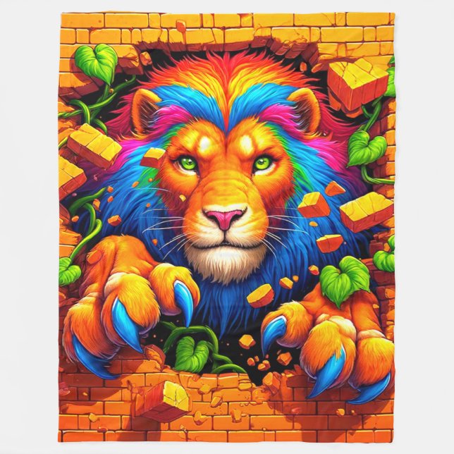Orange Lion Design Fleecedecke (Vorderseite)