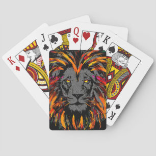 Orange Lion - Löwenportrait Zeichnend - Löwenfront Spielkarten