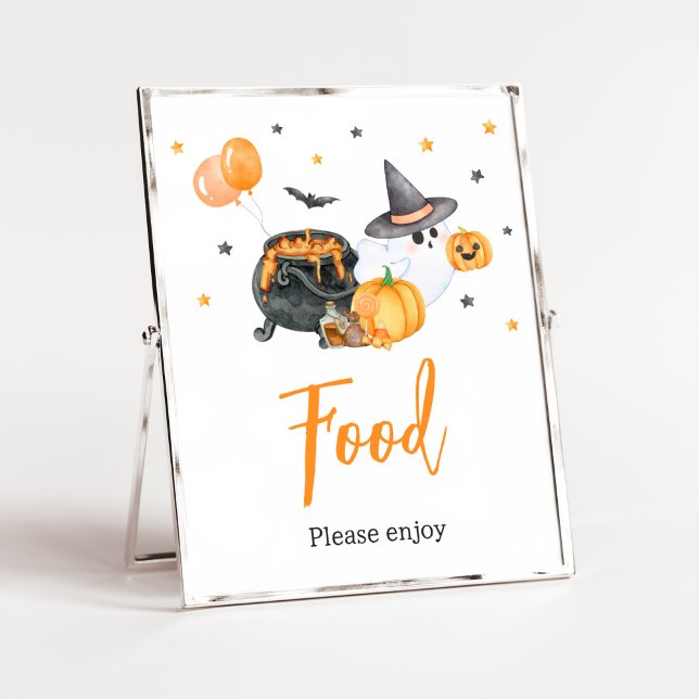 Orange Little Boo Ghost Baby Showfood Poster (Ghost Halloween Baby Shower Food Sign)