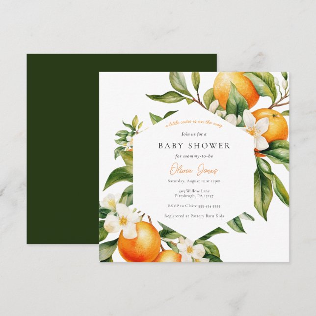 Orange Little Cutie Baby shower Invitation (Devant / Derrière)