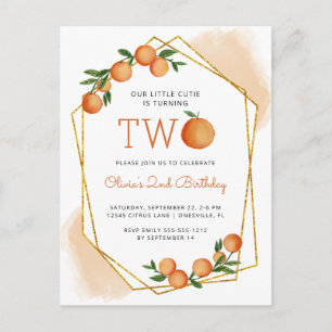 Orange Little Cutie Citrus 2. Geburtstagsparty-Ein Postkarte