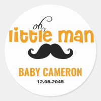 Orange Little Man Mustache Babyaufkleber