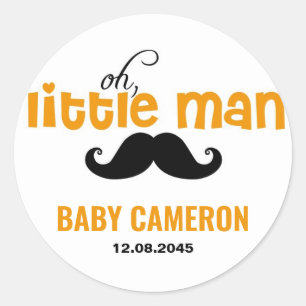Orange Little Man Mustache Babyaufkleber Runder Aufkleber