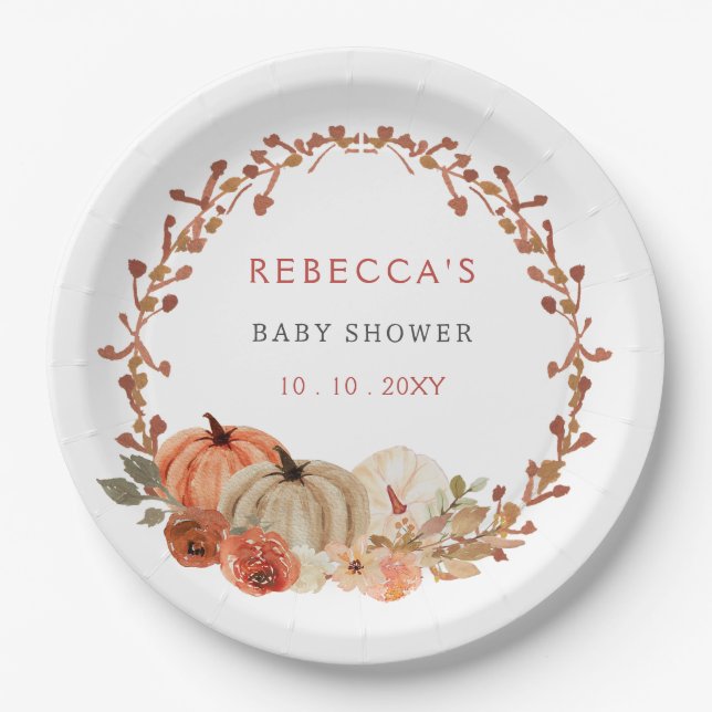 Orange Little Pumpkin Gender Neutral Baby Dusche Pappteller (Vorderseite)