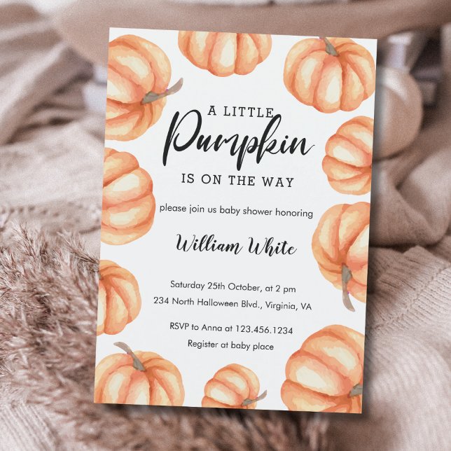 Orange Little Pumpkin Halloween Fall Baby Dusche Einladung (Orange Little Pumpkin Halloween Fall Baby Shower Invitation)