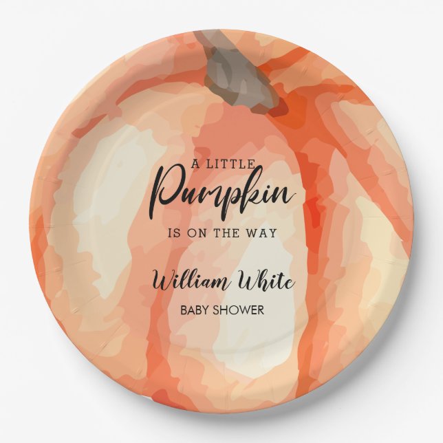 Orange Little Pumpkin Halloween Fall Baby Dusche Pappteller (Vorderseite)
