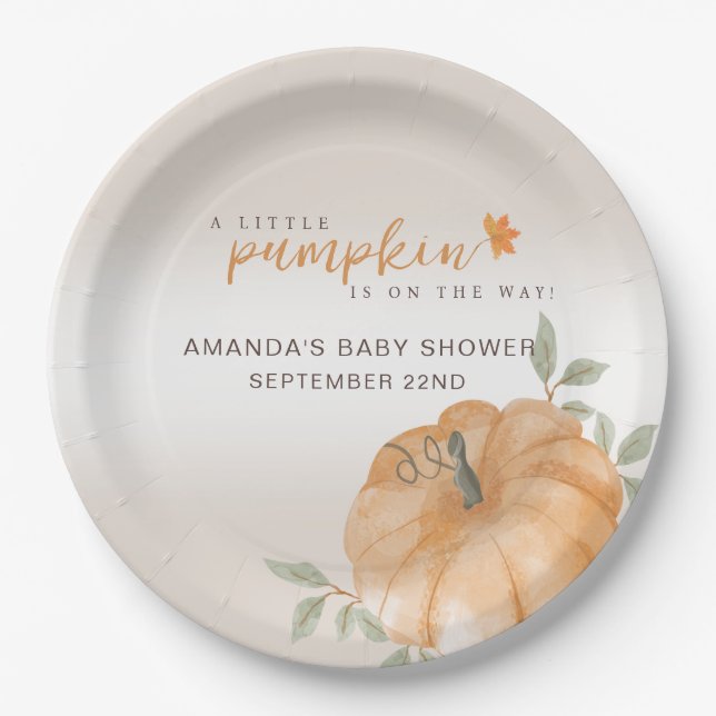 Orange Little Pumpkin Herbst Babydusche Pappteller (Vorderseite)