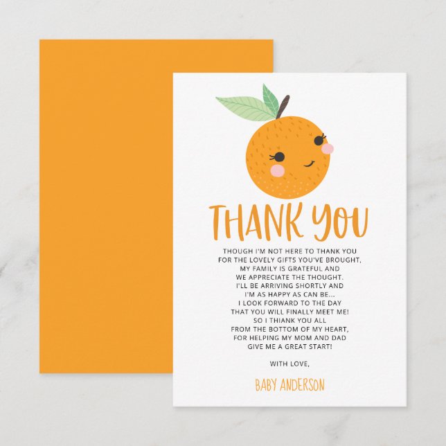 Orange Little Süsse Citrus Baby Dusche Vielen Dank Einladung (Vorne/Hinten)