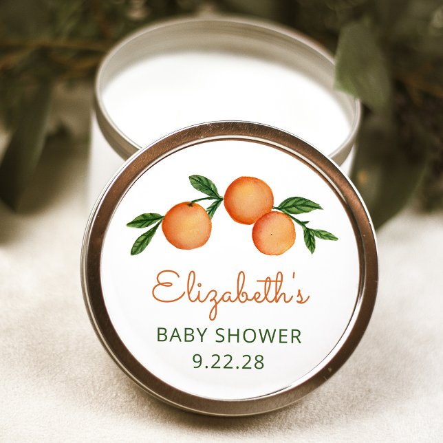 Orange Little Süsse Citrus Baby Shower Square Stic Runder Aufkleber (Von Creator hochgeladen)