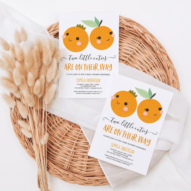 Orange Little Süsse Citrus Moderne Twin Baby Dusch Einladung (Von Creator hochgeladen)