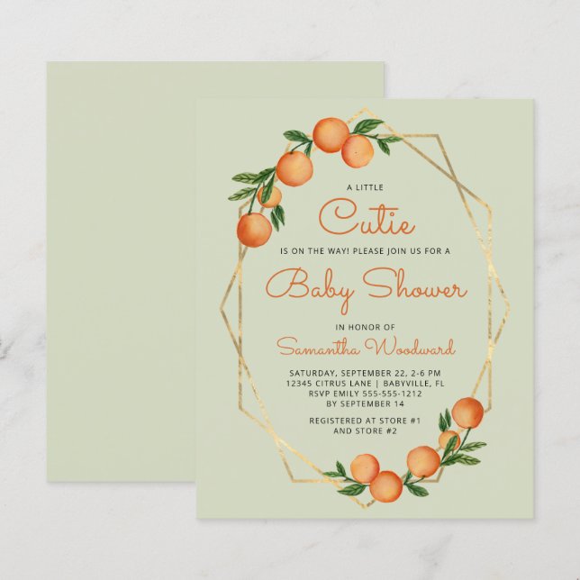 Orange Little Süsse Green Baby Dusche Einladung (Vorne/Hinten)