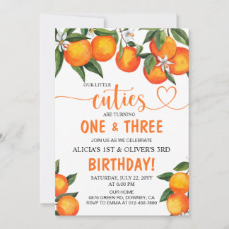 Orange Little Süssen Joint Sibling Birthday Party Einladung