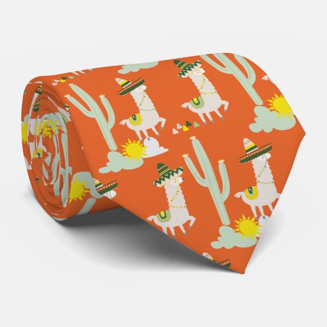 Orange Llamas in Sombreros Funny Pattern Krawatte (Gerollt)