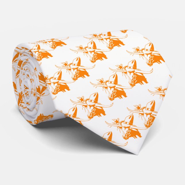 Orange Longhorn-Ochse mit Cowboyhut Krawatte (Gerollt)
