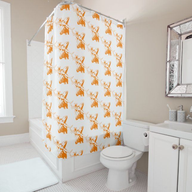 Orange Longhorn Steer mit Cowboy Hat Duschvorhang (Beispiel)