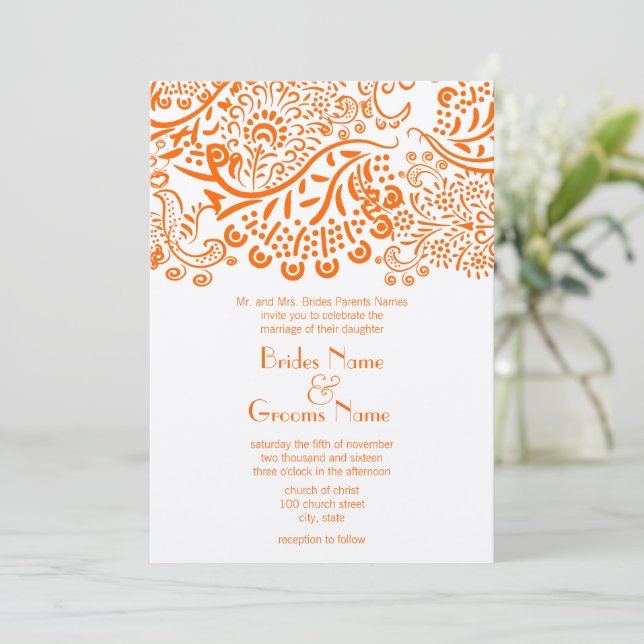 Orange Love Birds Hochzeitseinladung Einladung (Stehend Vorderseite)