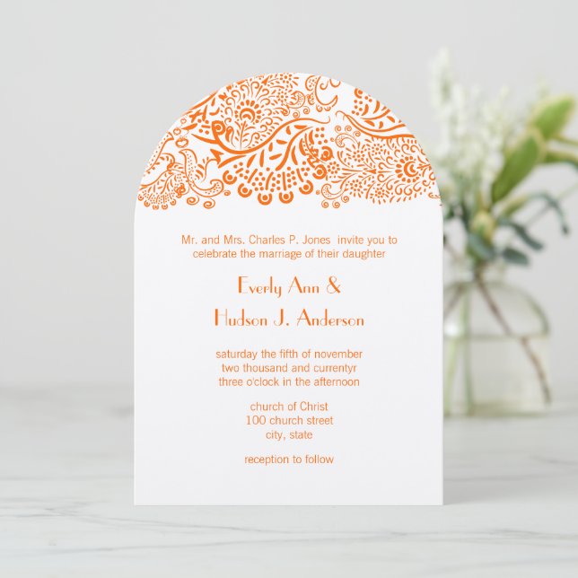 Orange Love Birds Hochzeitseinladung Einladung (Stehend Vorderseite)