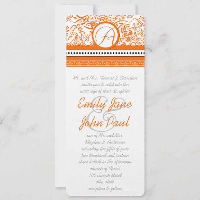 Orange Love Birds Hochzeitseinladung Einladung (Rückseite)