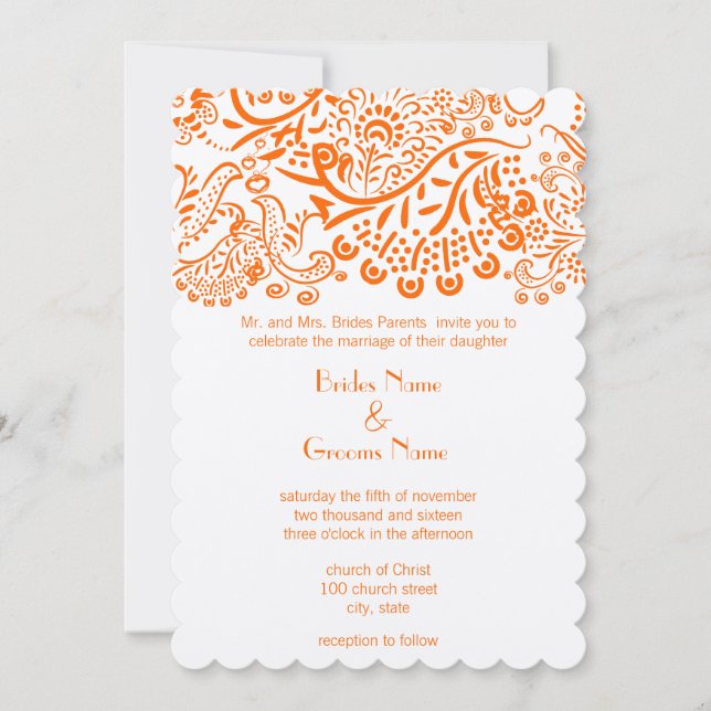 Orange Love Birds Hochzeitseinladung Einladung (Vorderseite)