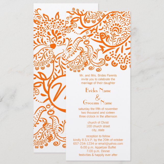 Orange Love Birds Hochzeitseinladung Einladung (Vorne/Hinten)