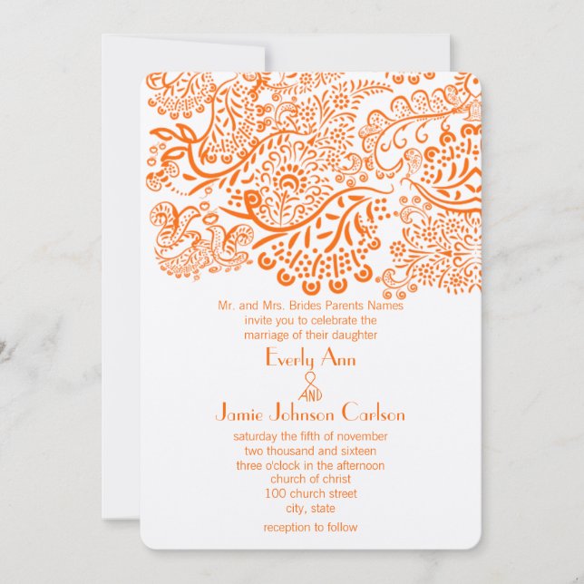 Orange Lovebirds Faire-part de mariage (Devant)
