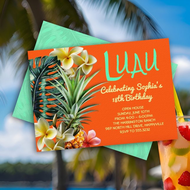 Orange Luau Birthday Custom Party Einladungen (Von Creator hochgeladen)