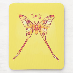 Orange Luna Moth Kunst, Dichtung und Musik Mousepad