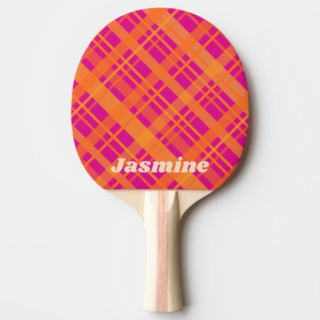 Orange magenta karierte Muster individuelle Name Tischtennis Schläger (Vorderseite)