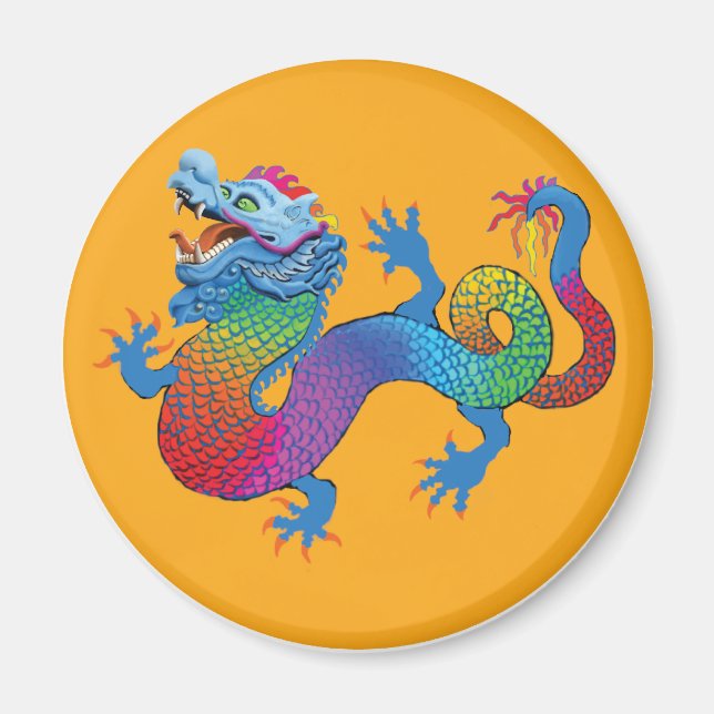 Orange Magnet mit farbenfrohen Drachen (Vorne)