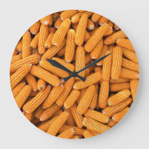 Orange Mais Cob: Ernte Landwirtschaft Hintergrund Große Wanduhr