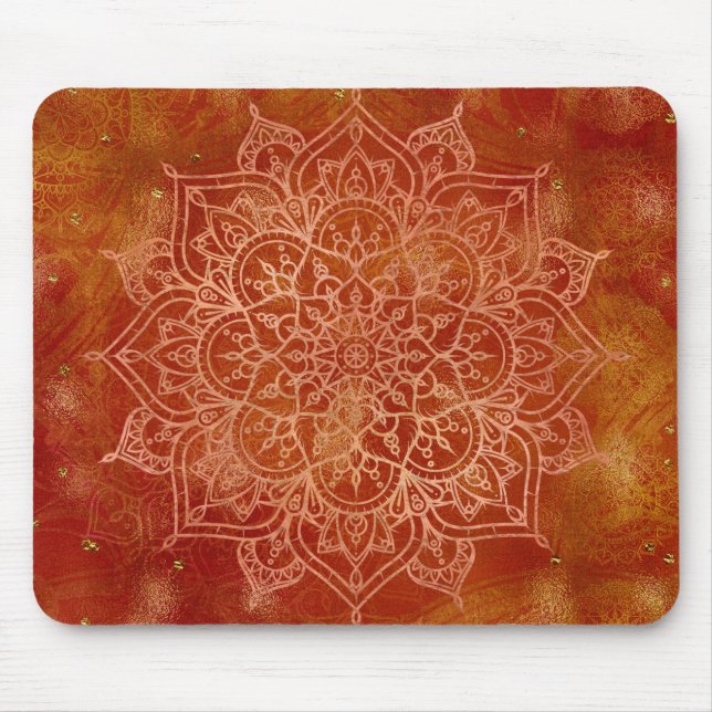 Orange Mandala & Gold Glam Moderne Chic Mousepad (Vorne)
