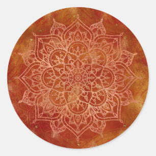 Orange Mandala & Gold Glam Moderne Chic Runder Aufkleber