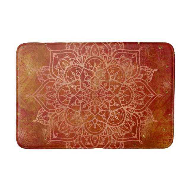 Orange Mandala & Gold Glam Moderner Chic Badematte (Vorderseite)