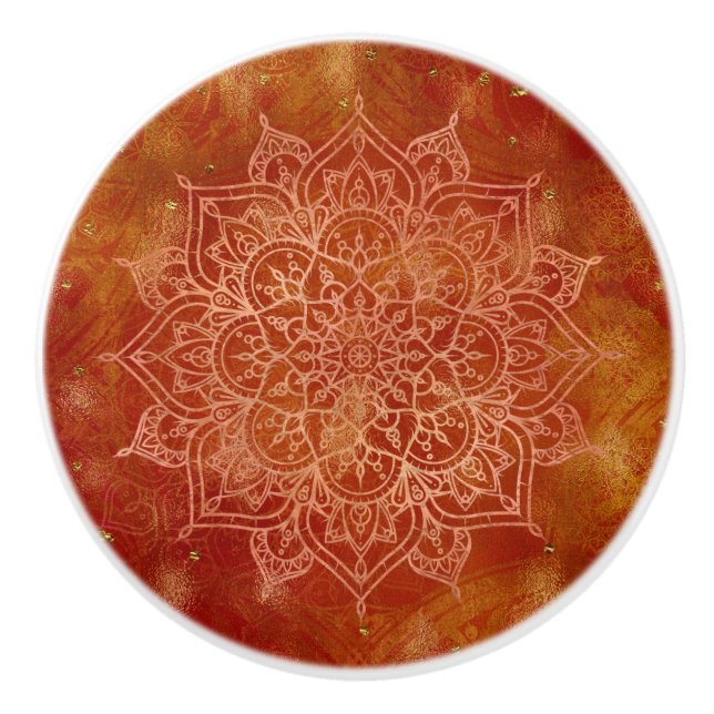 Orange Mandala & Gold Glam Moderner Chic Keramikknauf (Vorderseite)