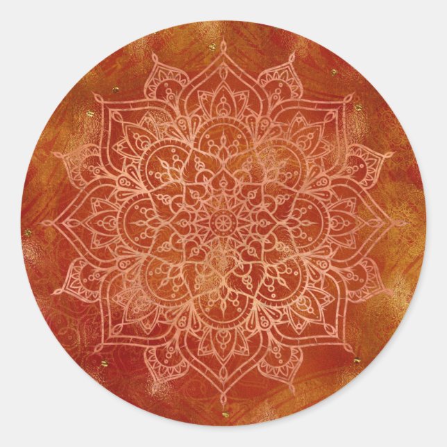 Orange Mandala & Gold Glam Moderner Chic Runder Aufkleber (Vorderseite)