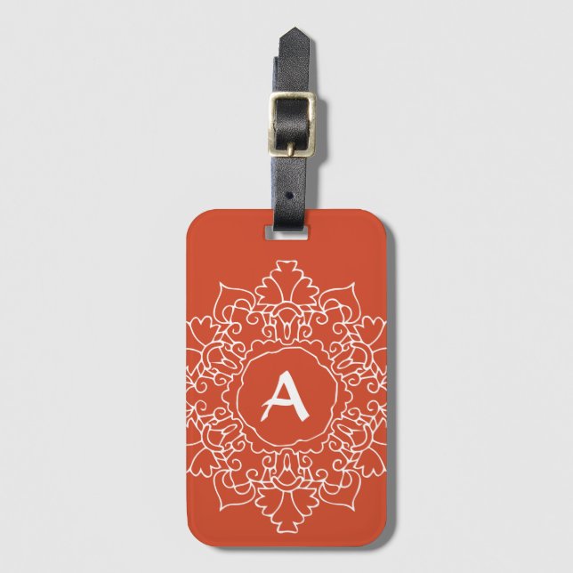 Orange Mandala Monogram Modern Minimalistisch Cust Gepäckanhänger (Vorderseite Vertikal)