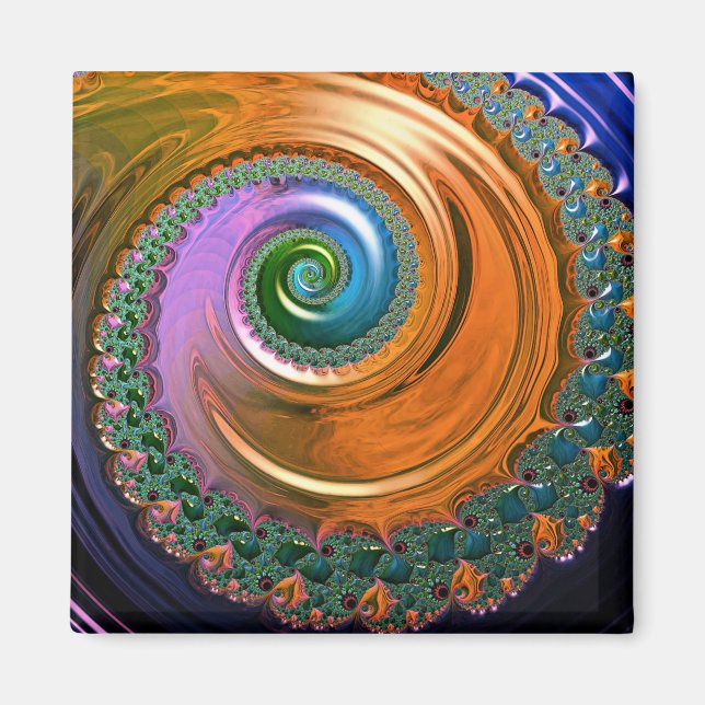 Orange Mandelbrot Swirl Magnet (Vorne)