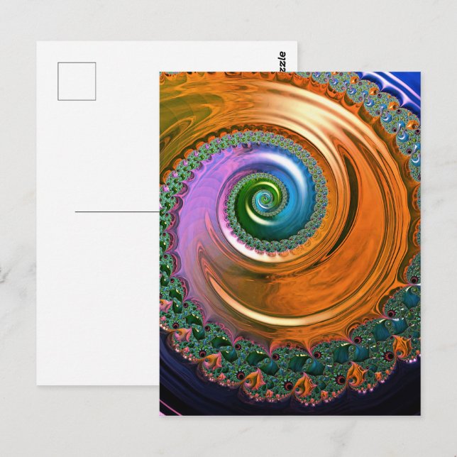 Orange Mandelbrot Swirl Postcard Postkarte (Vorne/Hinten)