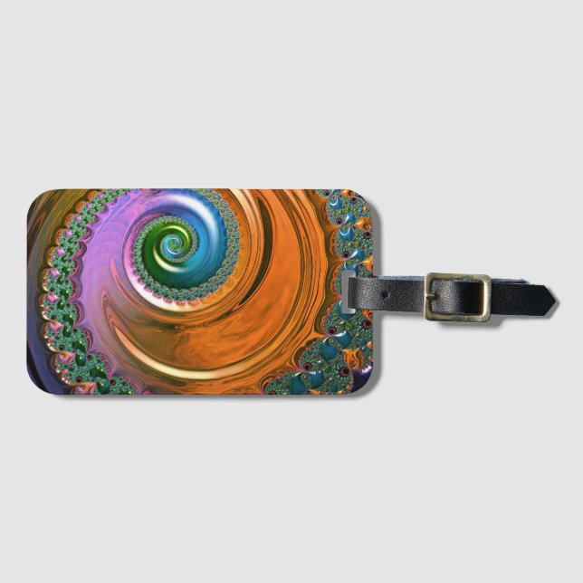 Orange Mandelbrot Wirbel Gepäckmarke Gepäckanhänger (Vorderseite (Horizontal))