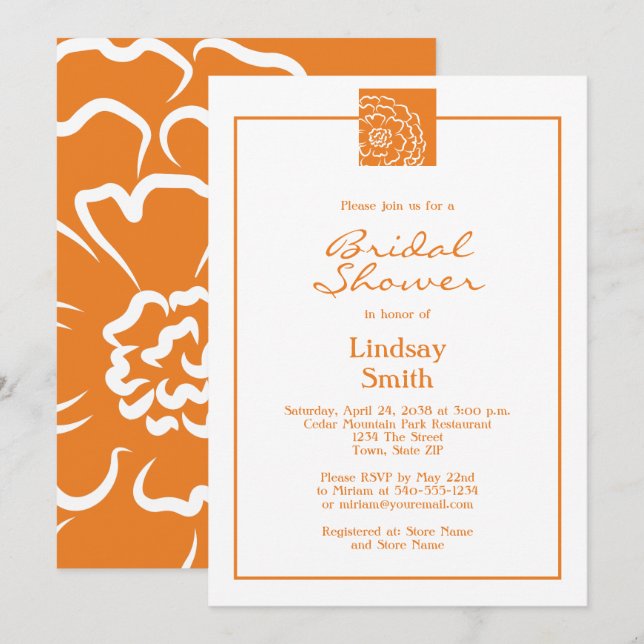 Orange Marigold Blume Floral Brautparty Einladung (Vorne/Hinten)