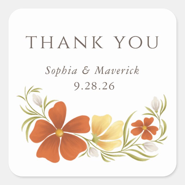 Orange & Marigold Bold Floral Danke Sticker (Vorderseite)