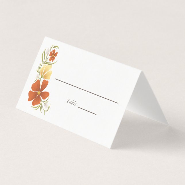 Orange & Marigold Bold Floral Wedding Platzkarte (Vorderseite)