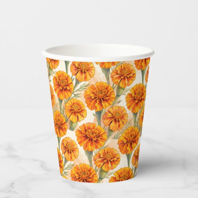 Orange marigold flowers pattern pappbecher (Vorderseite)