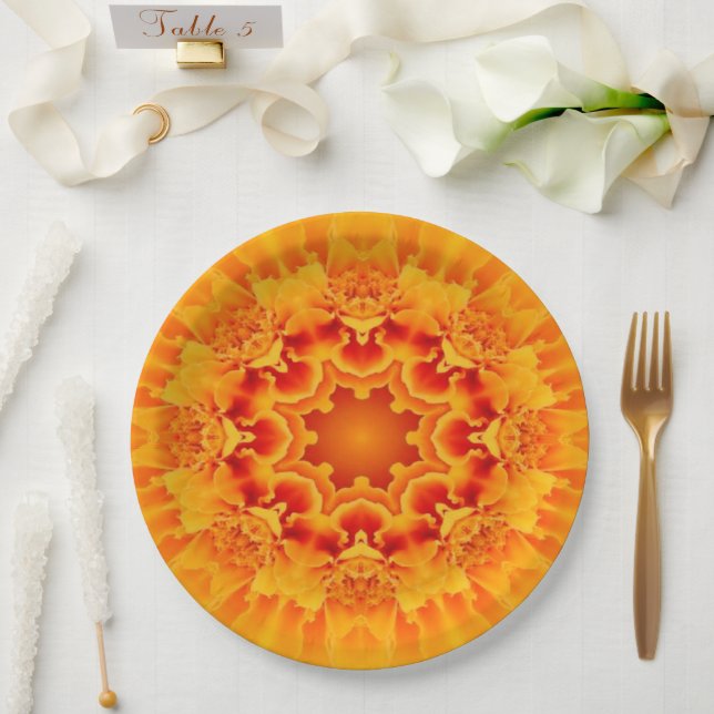 Orange Marigold Mandala Pappteller (Hochzeit)