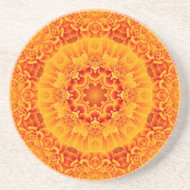 Orange Marigold Mandala Sandstein Untersetzer (Vorne)