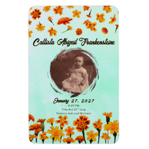 Orange Marigold Neugeborenen-Benachrichtigung Magnet