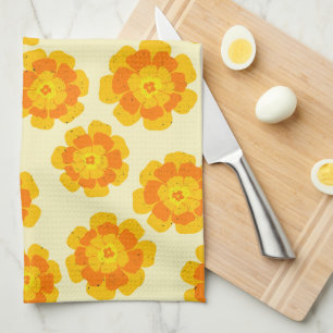 Orange Marigolds Hand-Illustrierte florale botanis Geschirrtuch