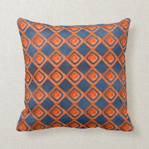 Orange Marine-Blau-Aquarell-Muster Kissen